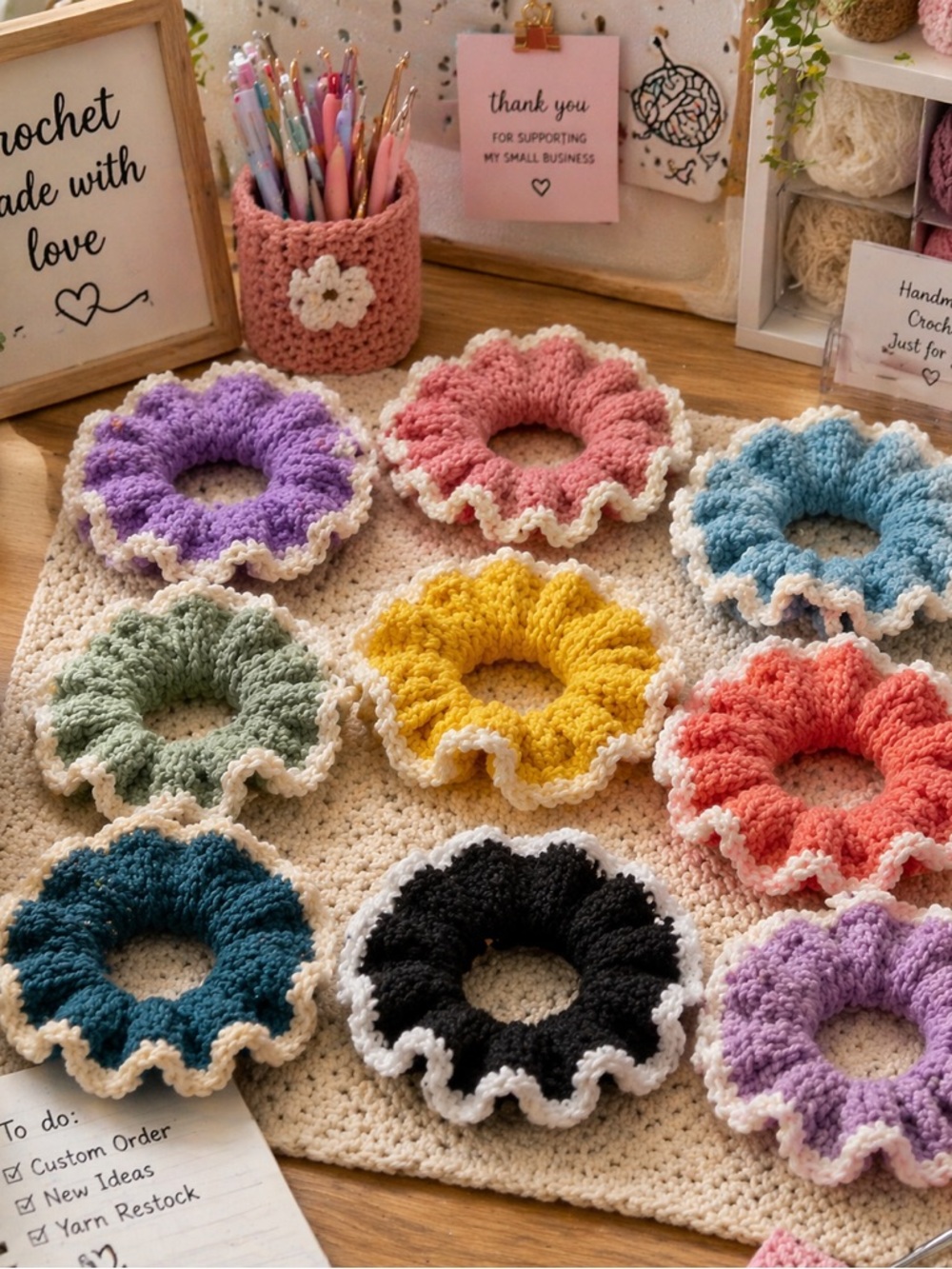 Handmade Crochet Ruffle Scrunchie